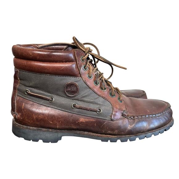Vintage Timberland Men’s Brown/Green Leather Moc Toe Chukka Boots Size 11W main image 4